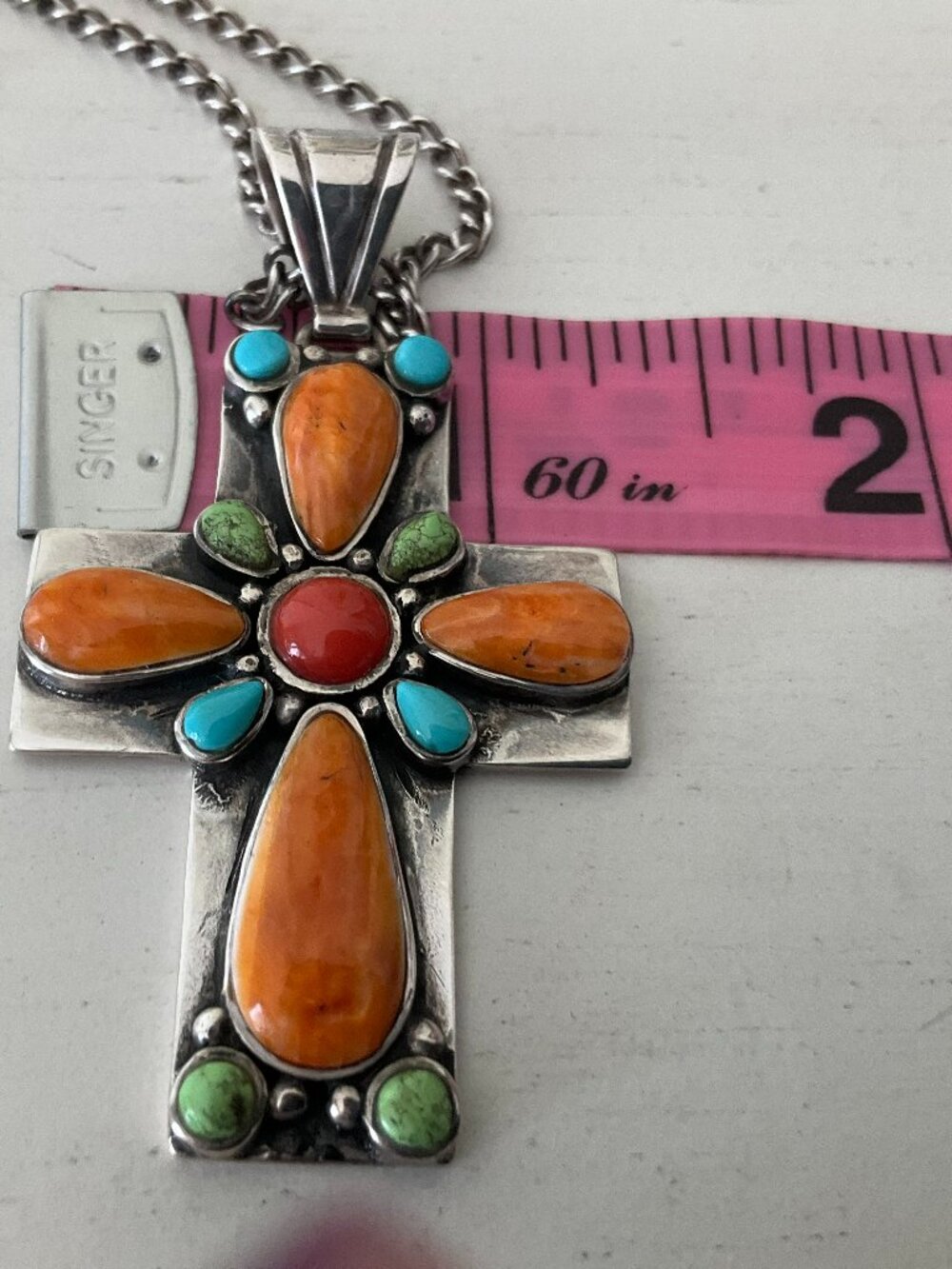 Vintage Native American 925 silver cross and chain - Picture 5 of 6